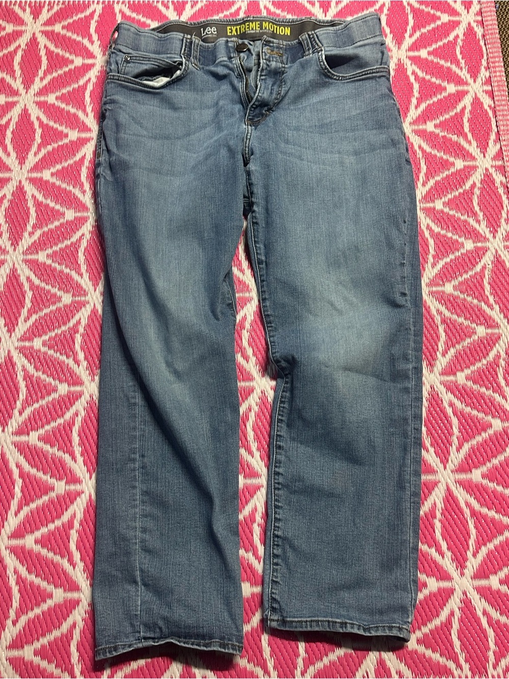 Lee Extreme Motion Straight Fit Tapered Leg Jeans Men's 36x30 Light Blue Stretch